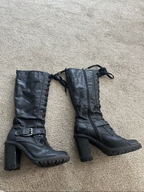 S. Oliver Women's Black Lace-Up High Heel Combat Boots size 8